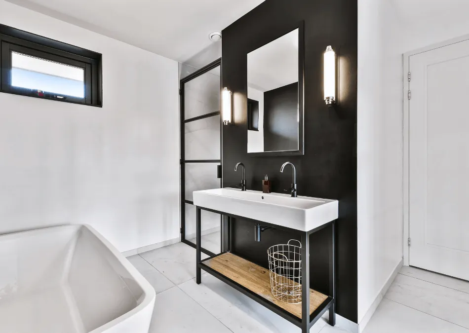 Modern fitted bathroom with walk-in shower by IMD Building Services