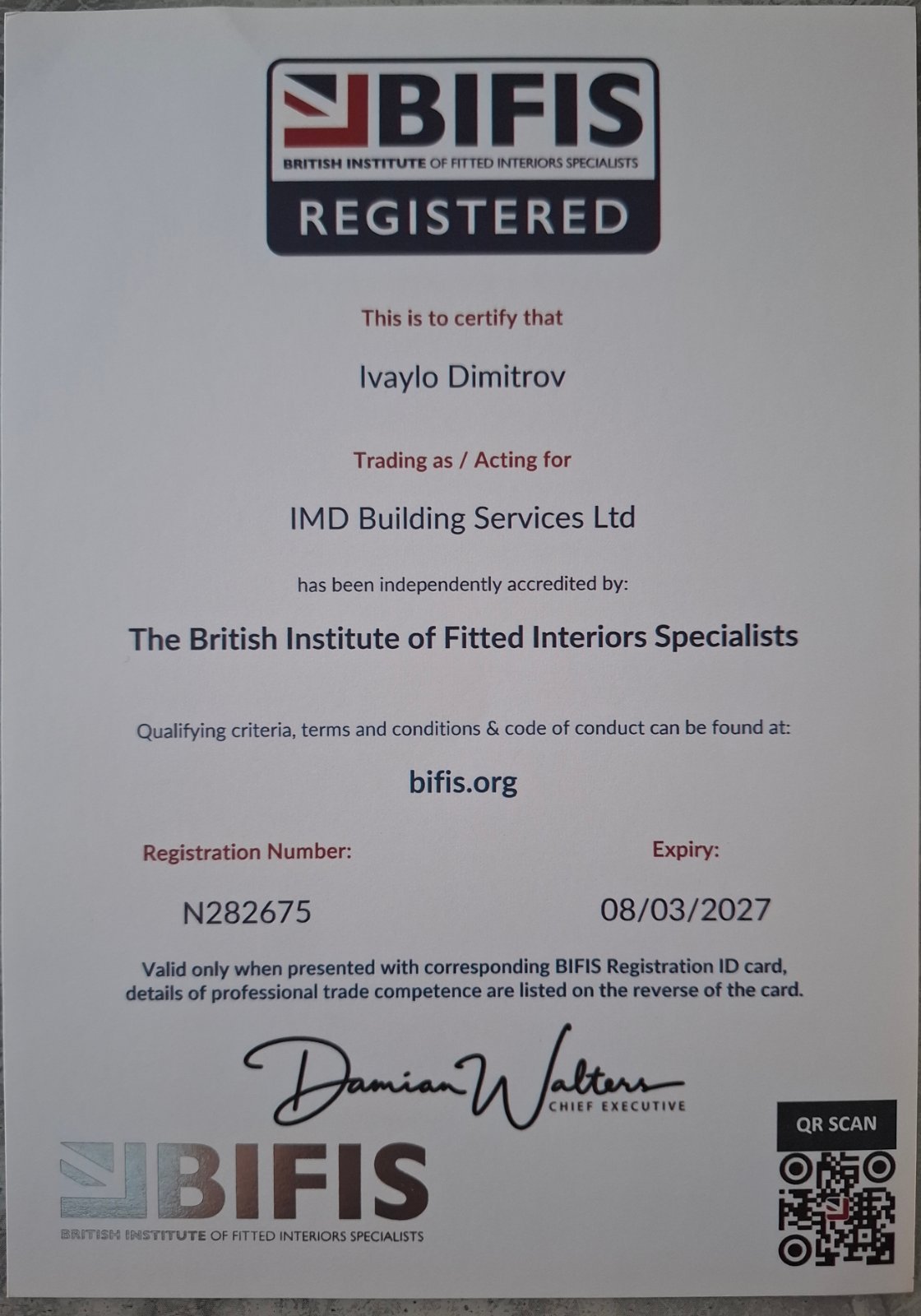 certificate BIFIS